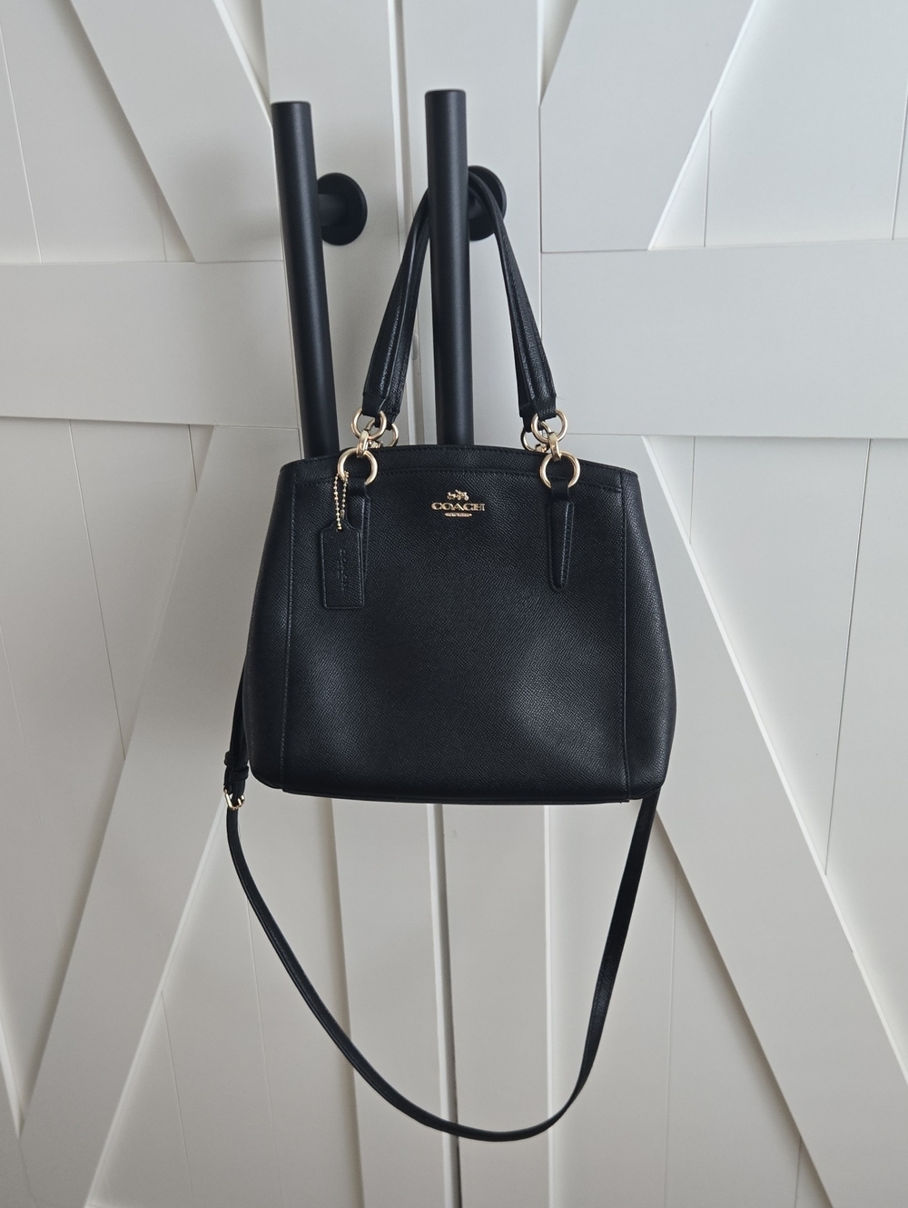 Coach Christie Carryall Black Leather Crossbody with Gold Accents